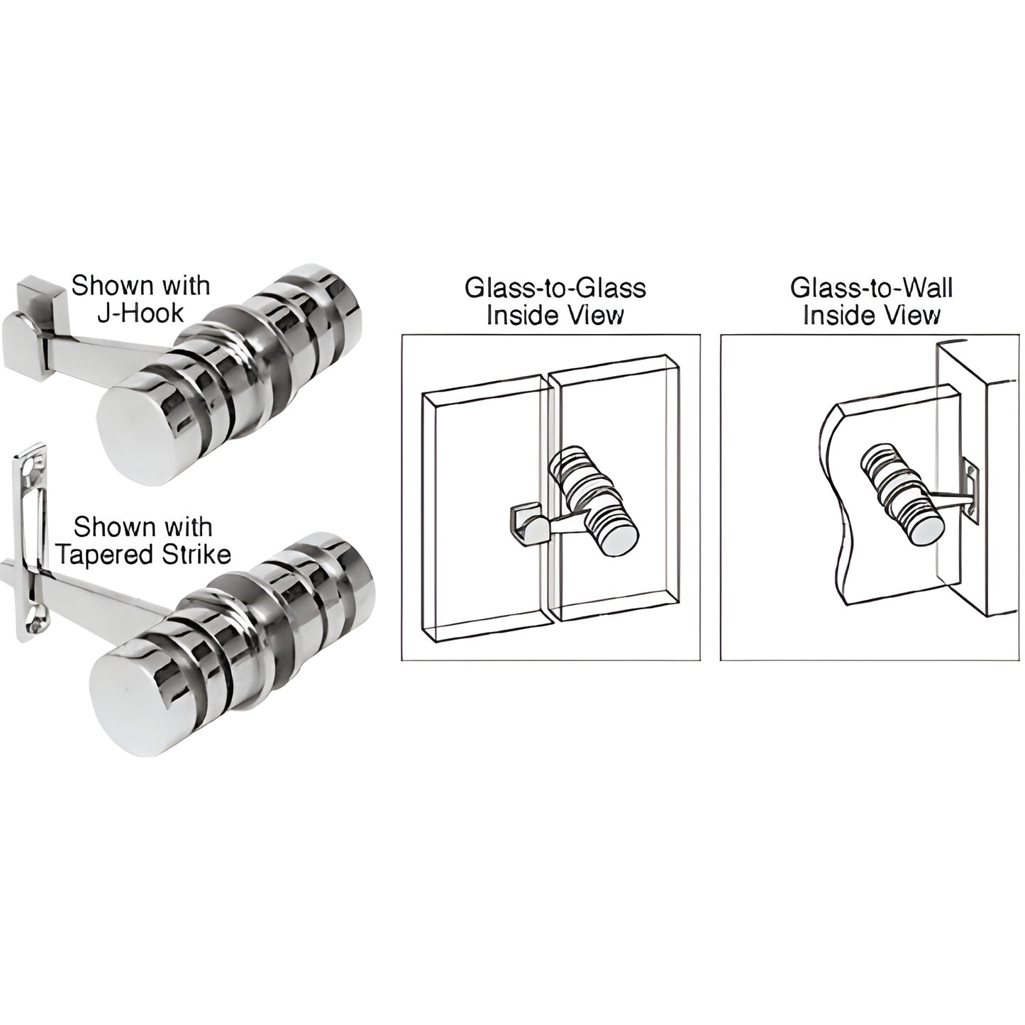 LAT001CH polished chrome solid brass 180 knob latch for frameless glass doors, J hook or tapered strike, fits 8-12mm glass.