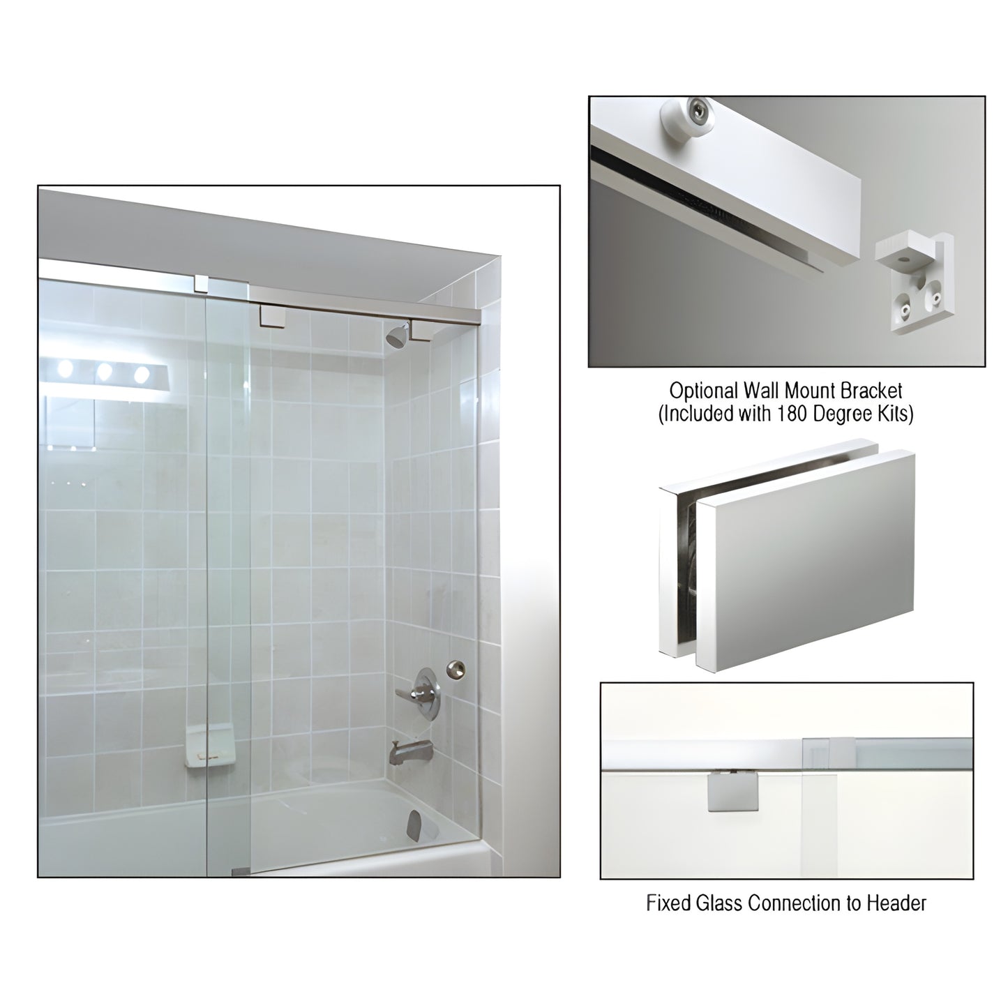 CRL Cabo 84in polished chrome concealed overhead sliding glass door system with Softbrake soft-close (SKU: CABS84CH)