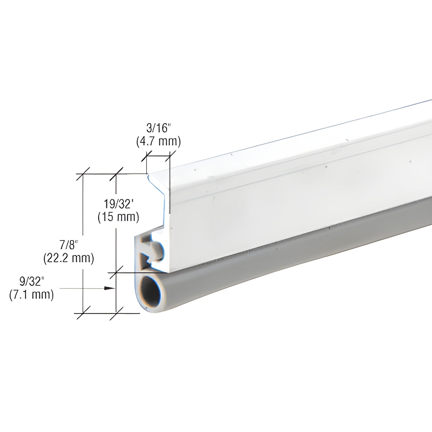 DW950A aluminum door jamb weatherstrip with gray tubular vinyl seal, extruded aluminum base, screws included.