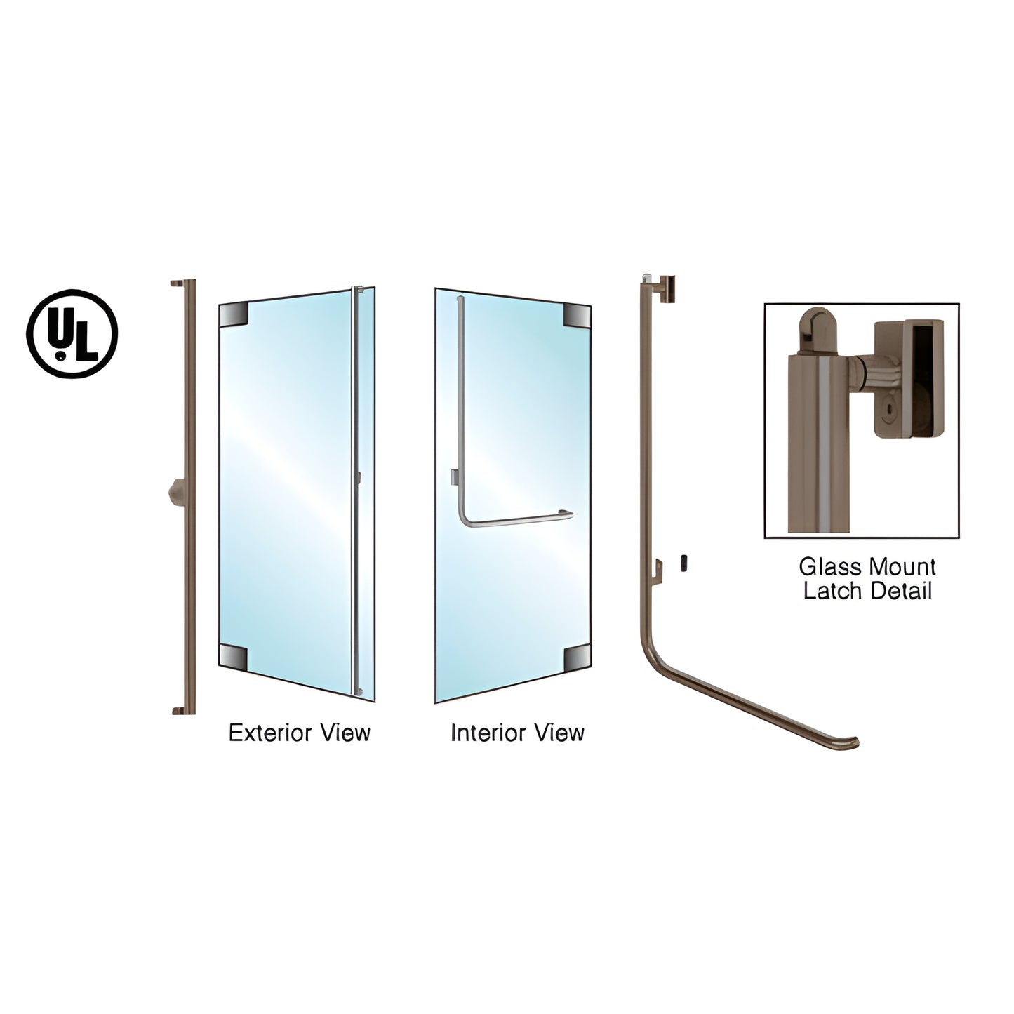 Oil rubbed bronze tubular panic handle for all-glass doors, 1-1/4 in. diameter, exterior keyed - PA100F4GK0RB