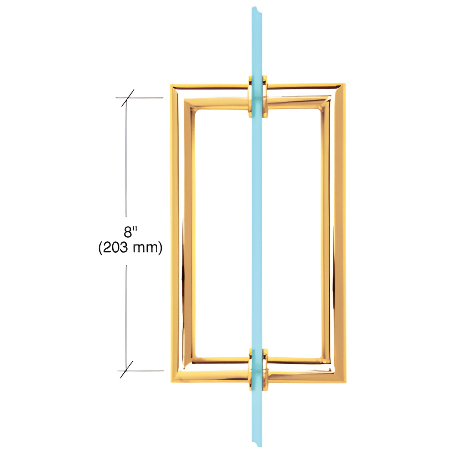 Polished brass squared corner tubular back to back glass door pull, 8" center-to-center (MT8X8BR)