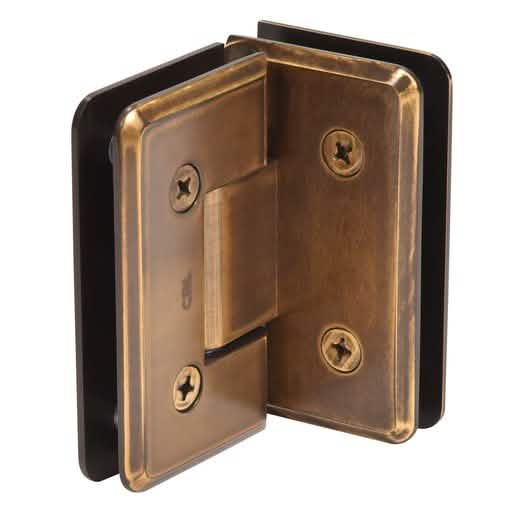 CRL Vintage Brass Cologne 092 Series 90º Glass-to-Glass Hinge with elegant design