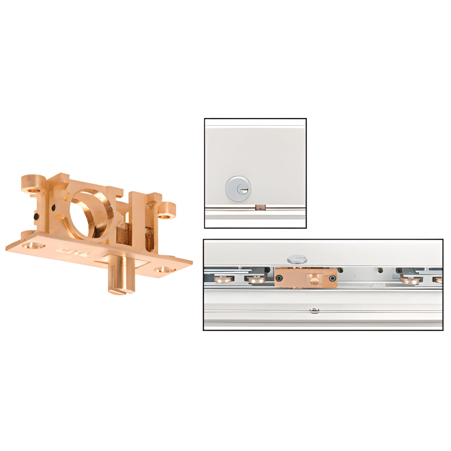 CRL SDRL0CK1 straddle lock for bottom-rolling sliding doors, copper-tone bolt with key cylinder/thumbturn compatibility