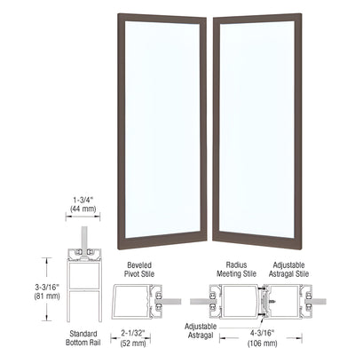 CRL-U.S. Aluminum 250 Narrow Offset Stile Door Pair - Custom Size, Bronze/Black Anodized, No-Prep