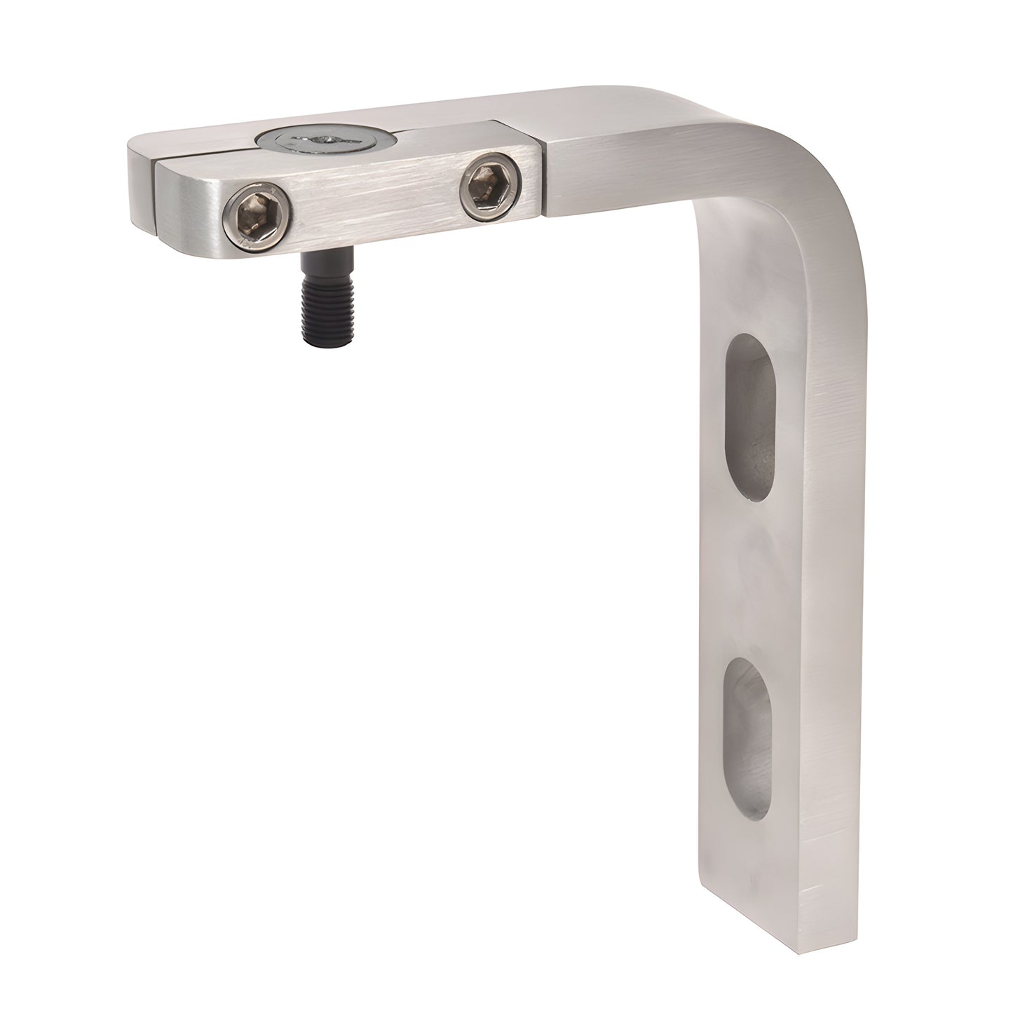 Brushed stainless steel right-hand mortise top pivot bracket for glass transoms (CRL AGT2 Series, SKU AGT2RBS)