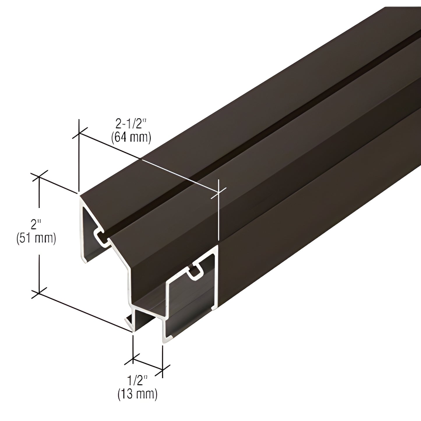 CW97622 black-bronze anodized 6063-T5 aluminum curtain wall extrusion for 1/4" (6mm) glazing, 21 2" 2" profile.