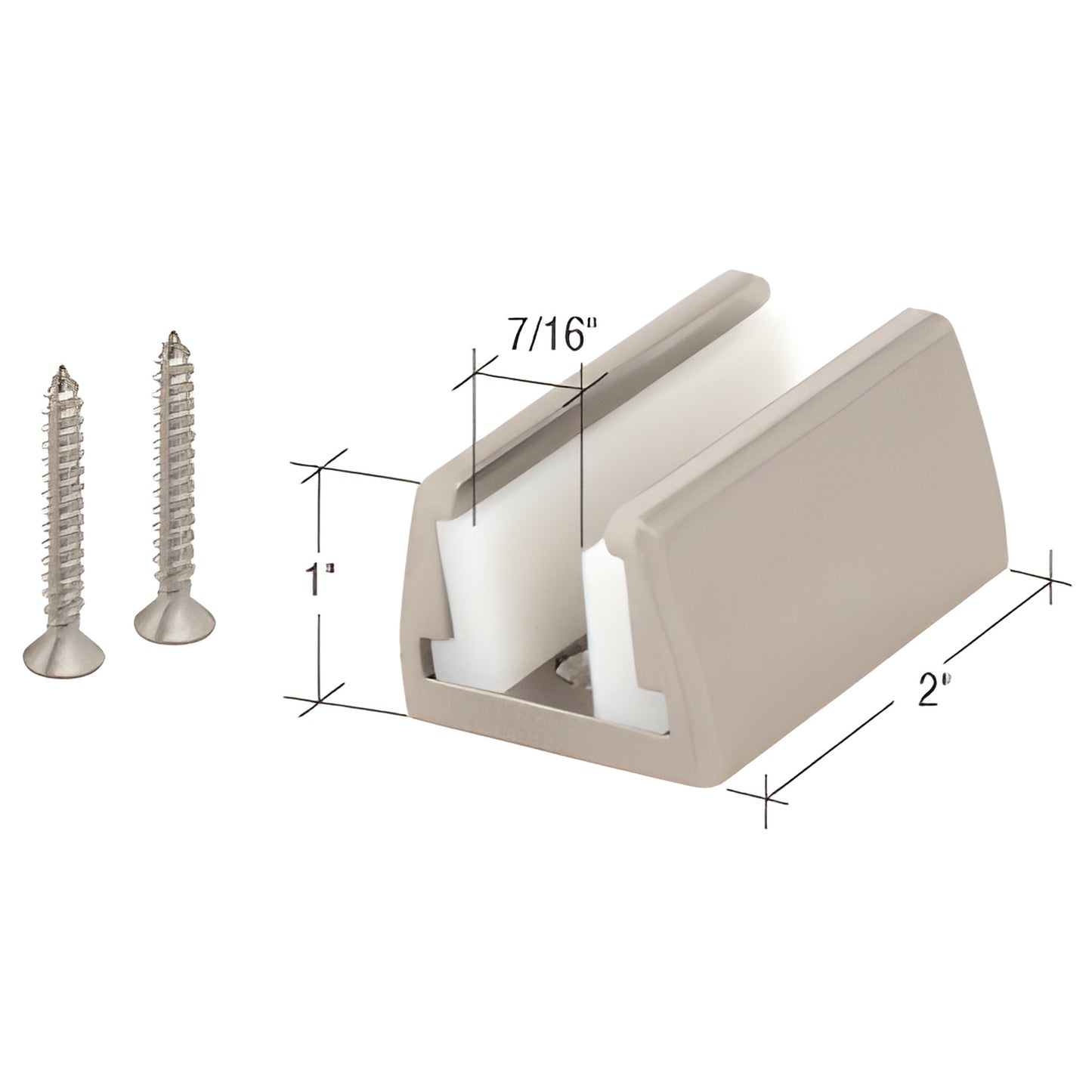 HYD03BN Hydroslide brushed nickel floor guide with nylon insert and two screws, 2 x 1 in footprint