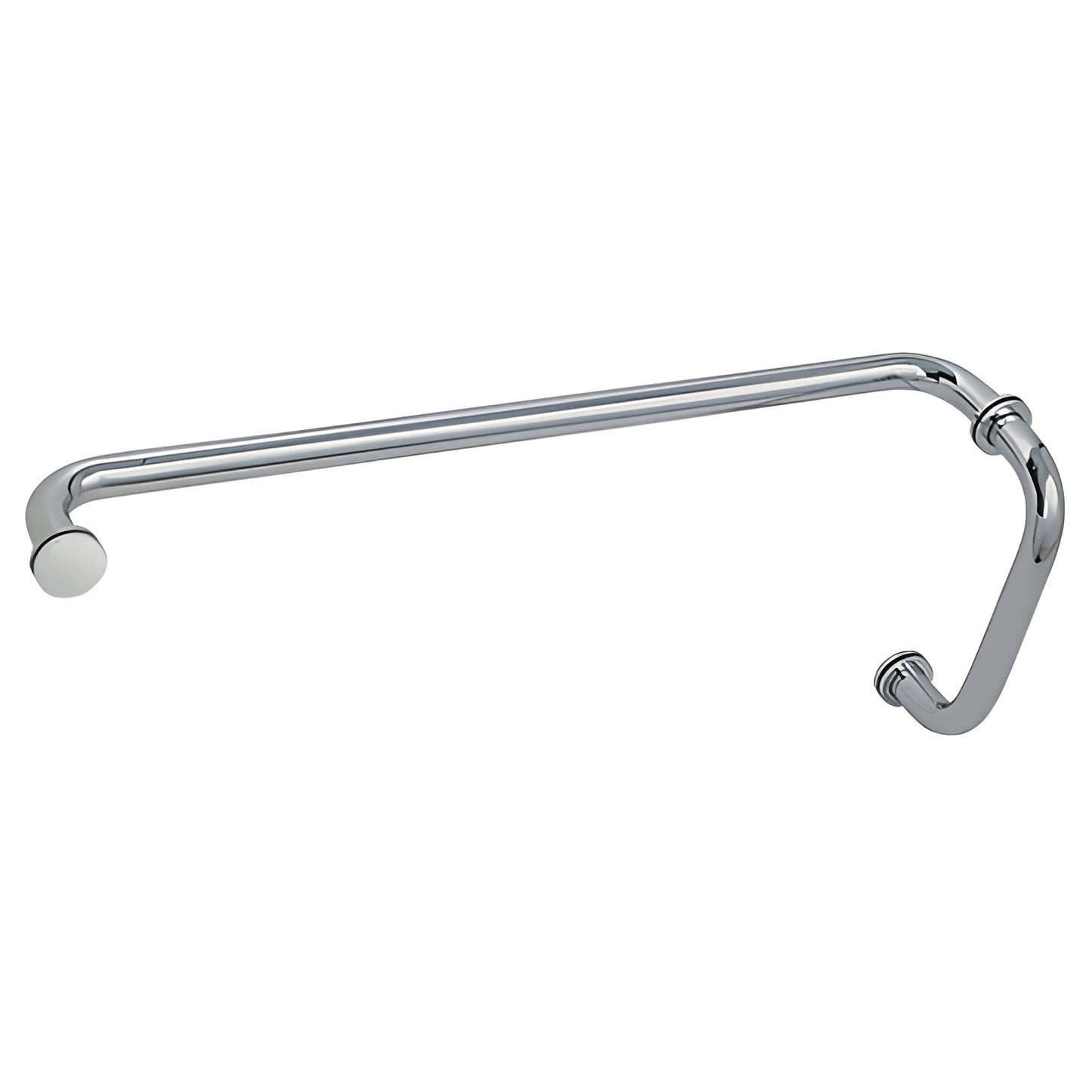 BM8X24PN polished nickel glass pull handle with 8 in pull and 24 in towel bar, tubular 3/4 in brass