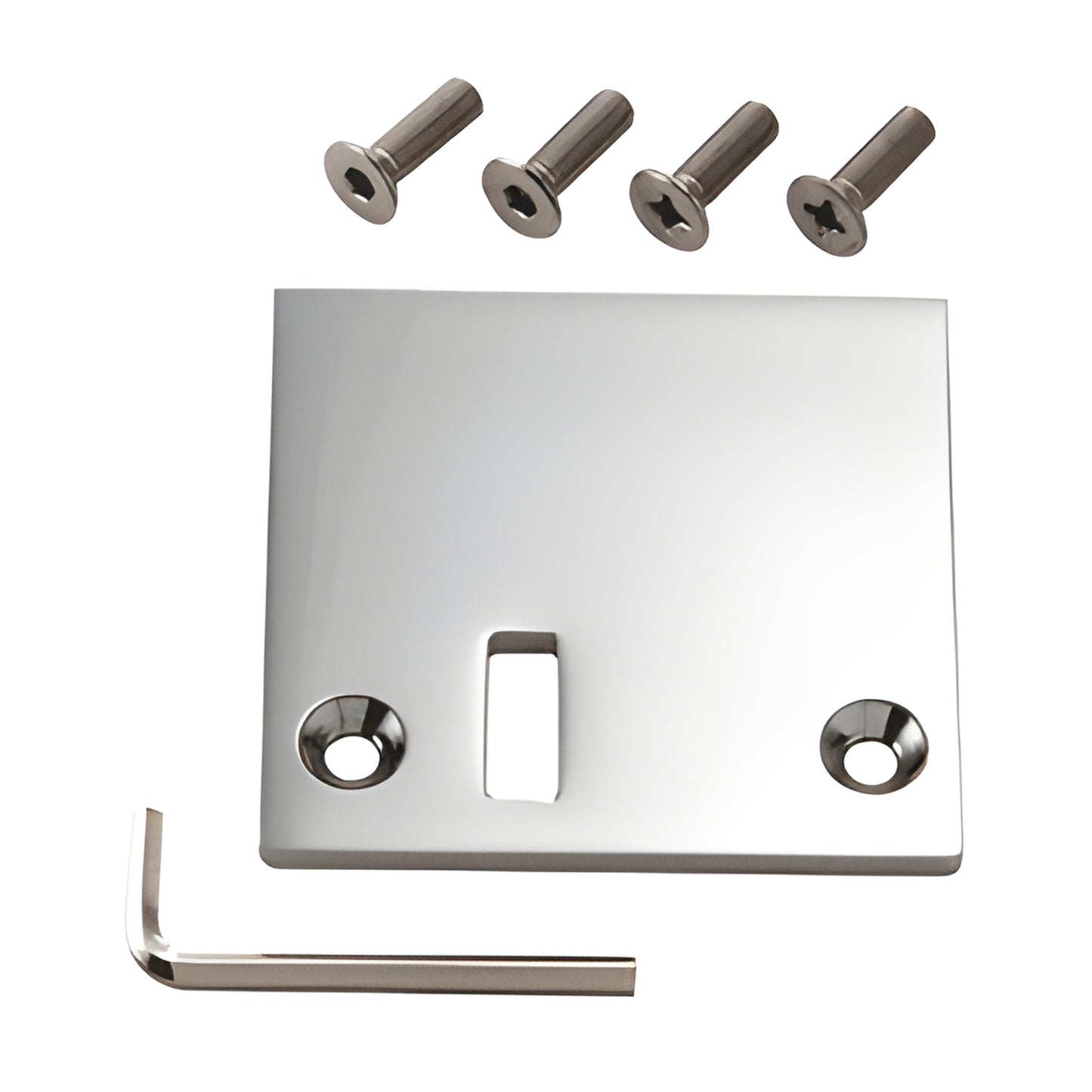 GE90SC3CH Geneva polished chrome stop plate with four screws and hex wrench for 3/8-1/2" glass doors