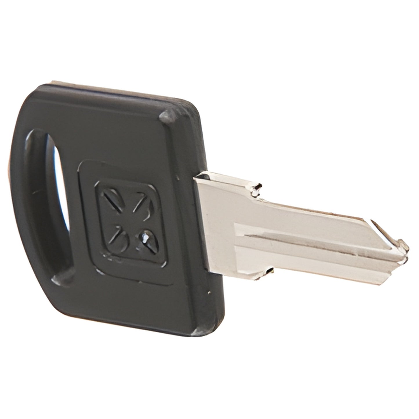 Black CRL blank glass-door key (SKU LKEY) with black plastic head and uncut silver blade, fits LK10-LK56 series