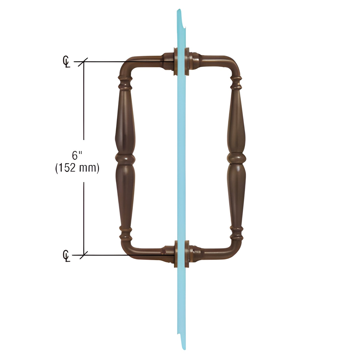 Victorian solid brass shower pull, oil-rubbed bronze, back-to-back glass mount, 6" center - SKU V1C6X60RB