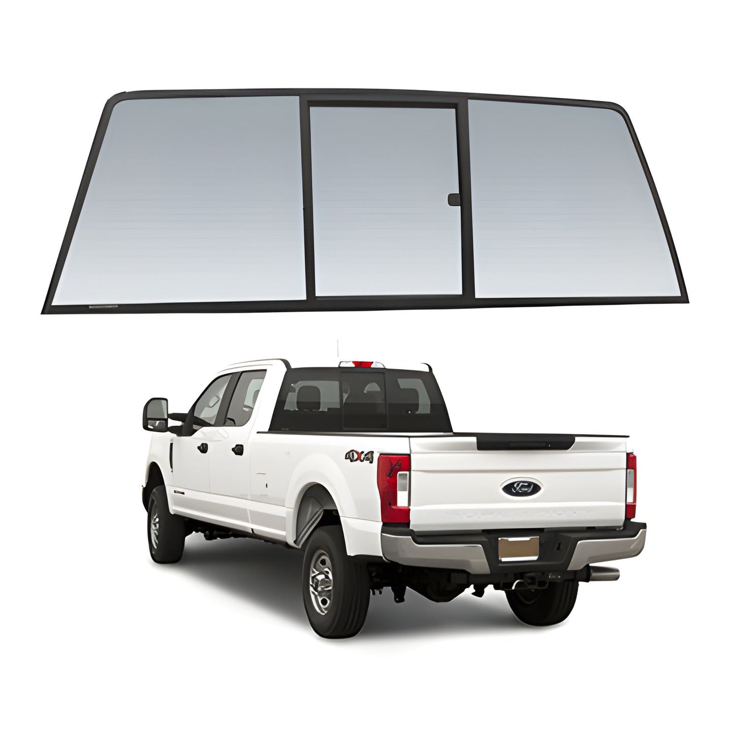 ECT917S tri-vent slider: curved 28% dark gray solar privacy glass, perfect-fit for 2017-2019 Ford Super Duty trucks.