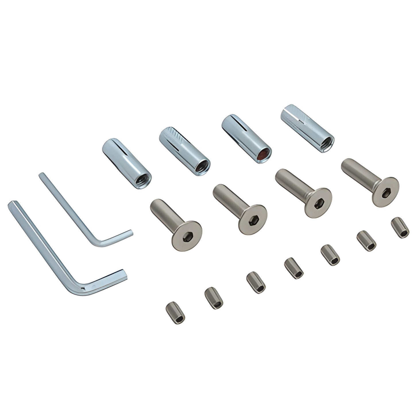 CRL380 screw pack with two Allen keys, four flush screws, four metal plugs and four sleeve nuts