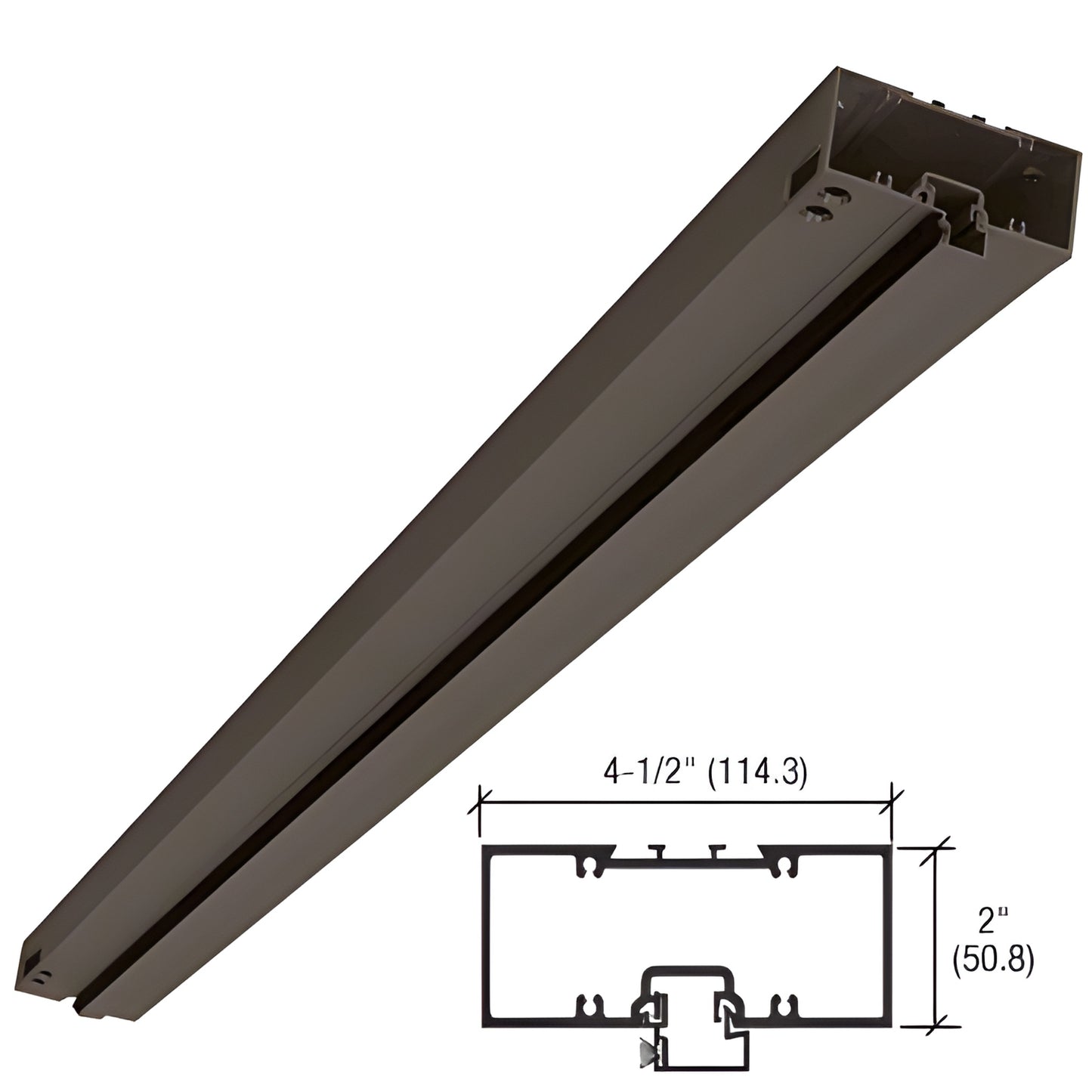Black bronze anodized 72" offset pivot door header, 4.5" x 2" profile (SKU HB322220072)