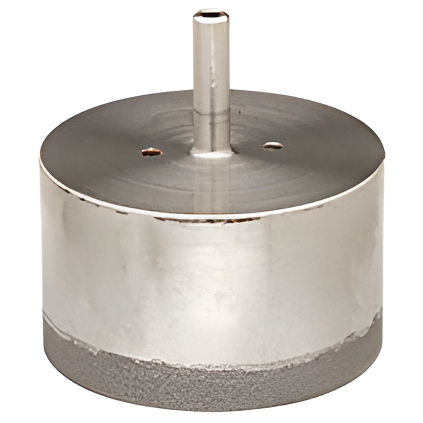 DCD312 electro-formed diamond drill bit for flat plate glass, 3-1/2 in dia, thin-walled with 3/8 in straight shank.