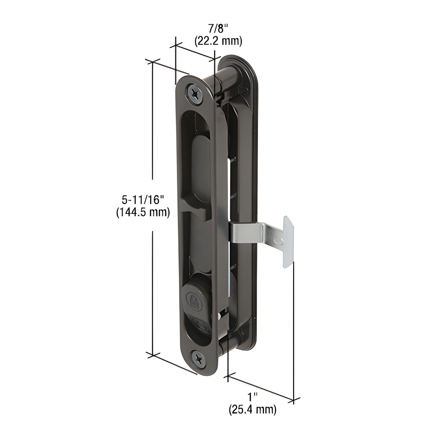 A202 black diecast mortise screen door latch and pull, non-handed, in-frame pull with latch assembly, 5-11/16" length.