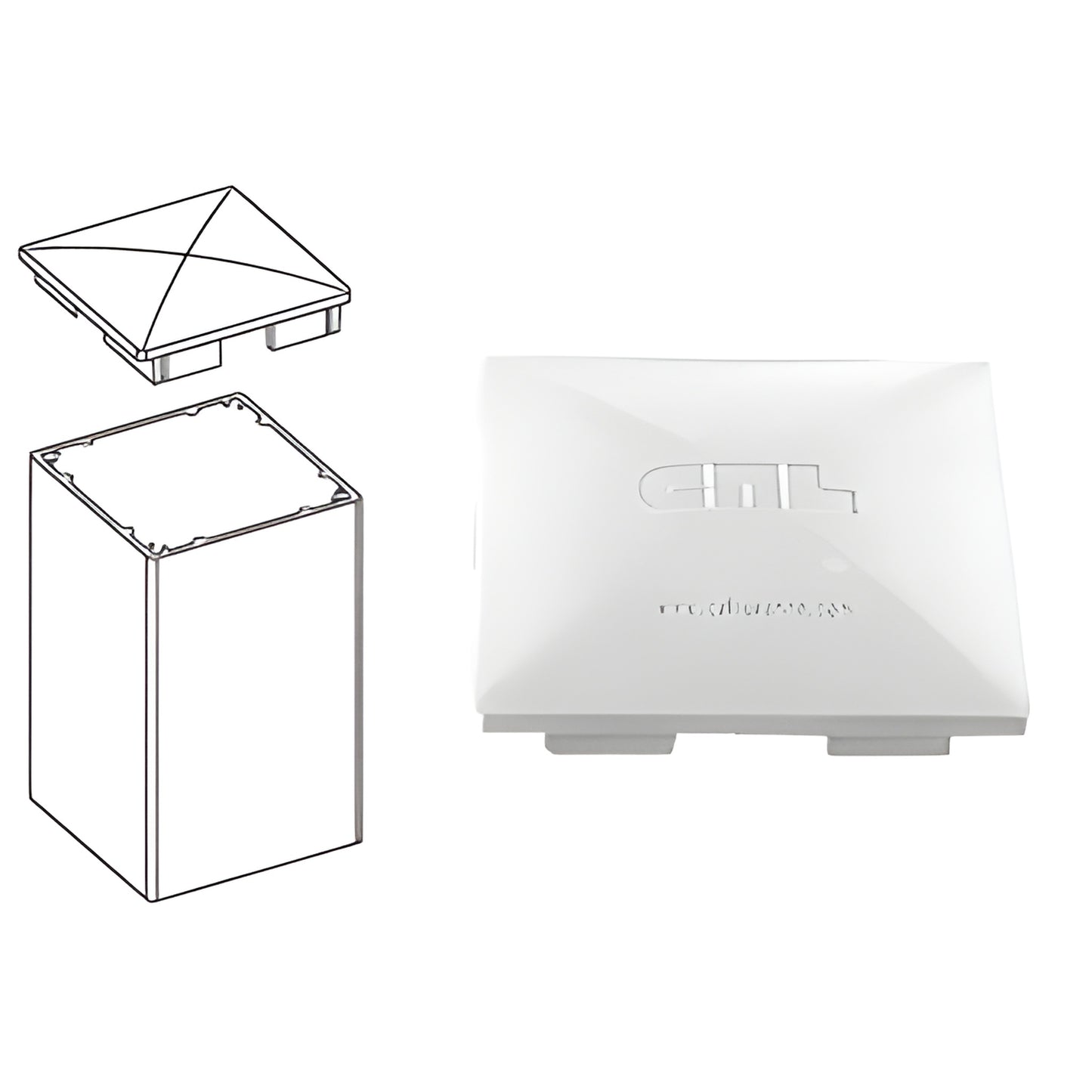 PC4W Sky White aluminum 4x4 pyramid post cap, surface-mount protective cover for deck or fence posts.