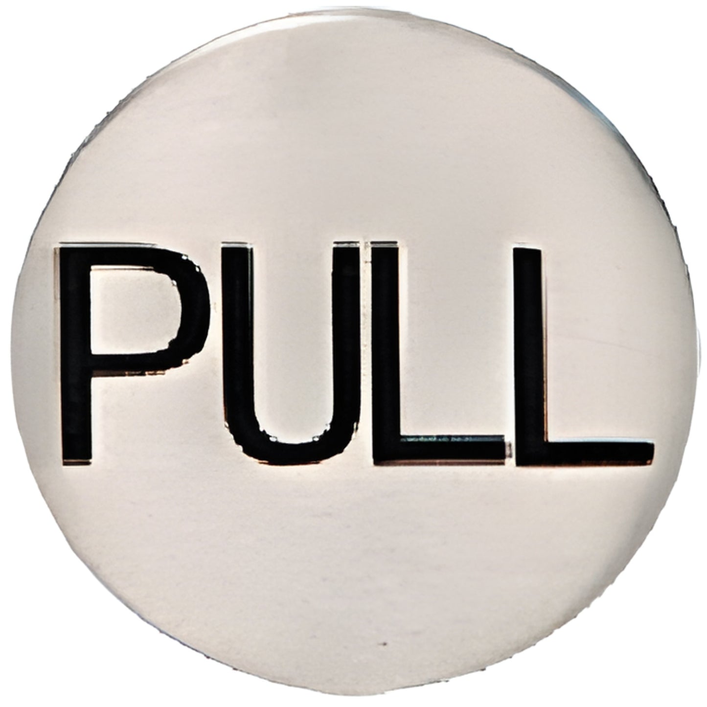 2" round brushed stainless steel pull indicator etched "PULL" (SKU 2EPBSPL)