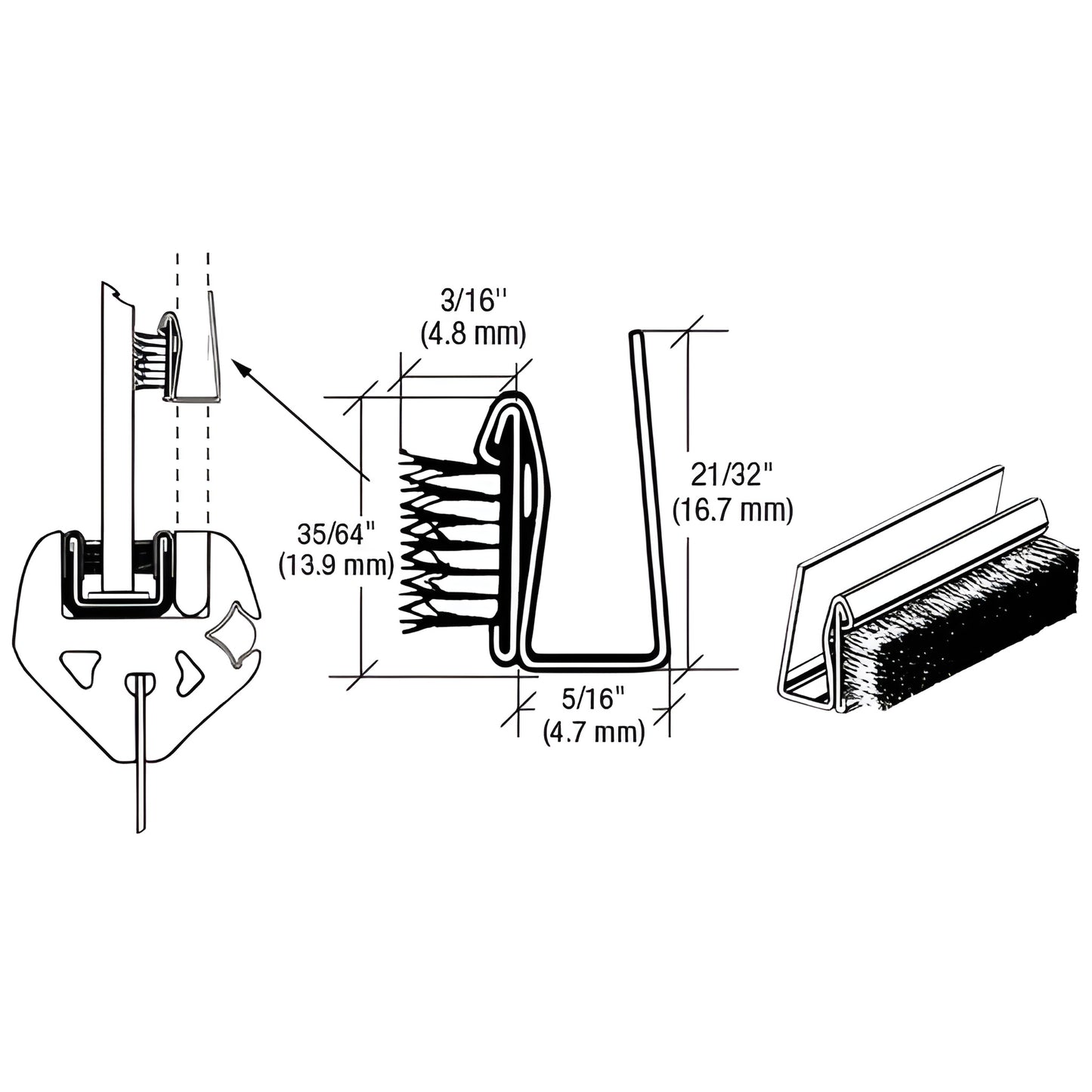CRL marine glass edge seal SKU 16M96 - black stainless wrap with pile lining, 96 in long, 21/32" H, 5/16" W