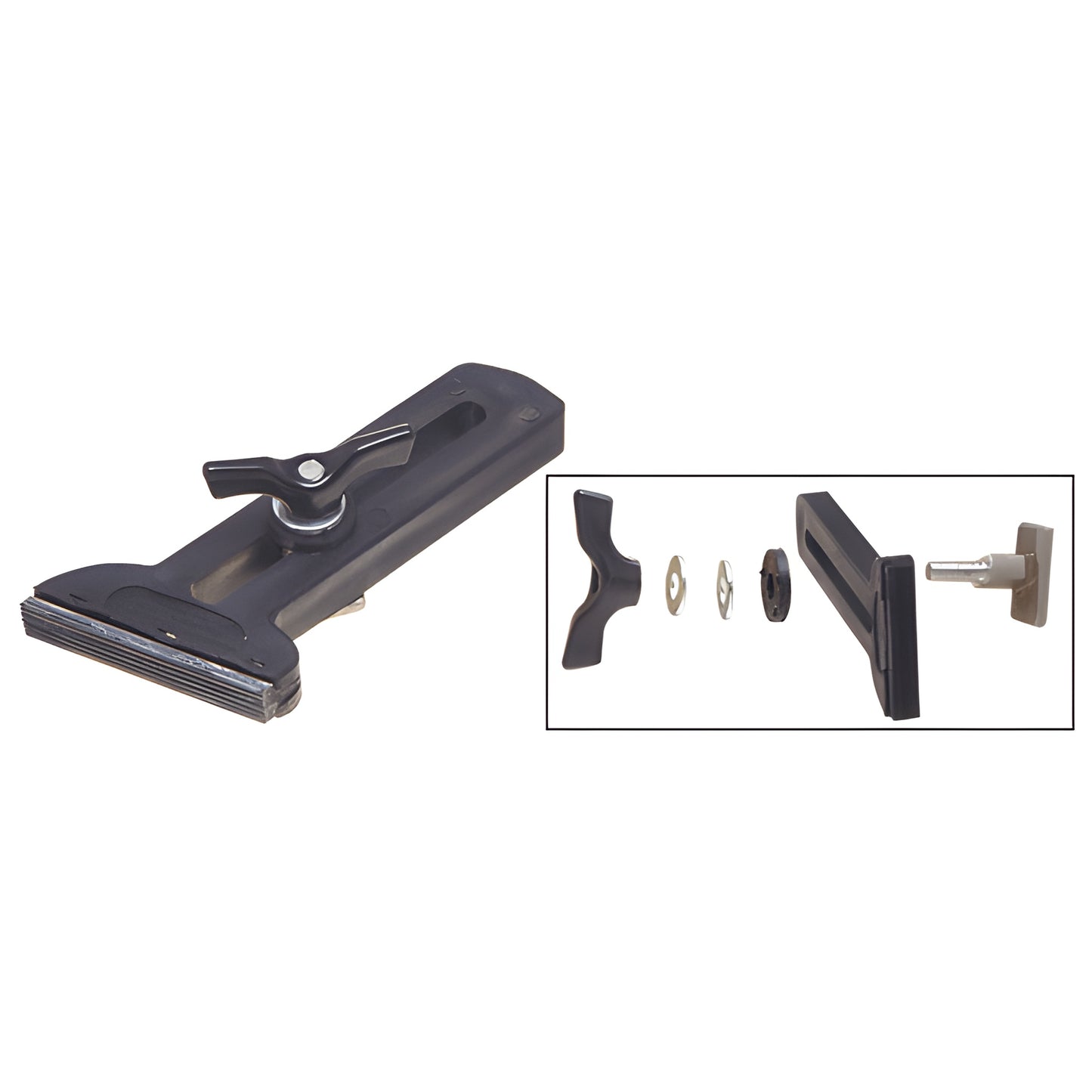 CRL Truck Rack Kleat SKU 687L - black phenolic glass clamp with rubber pad and wing nut, 1-1/4 to 5-3/4 in grip