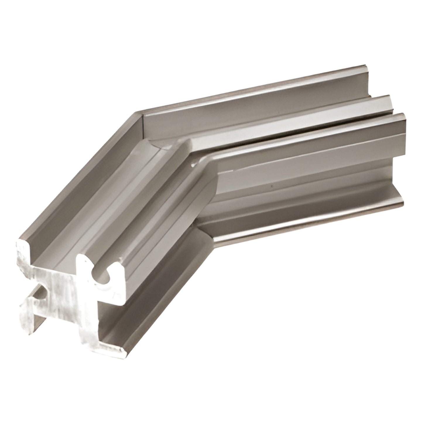 Aluminum satin-anodized concealed-lug splice for 135 slant post extrusion, SKU 6406004.