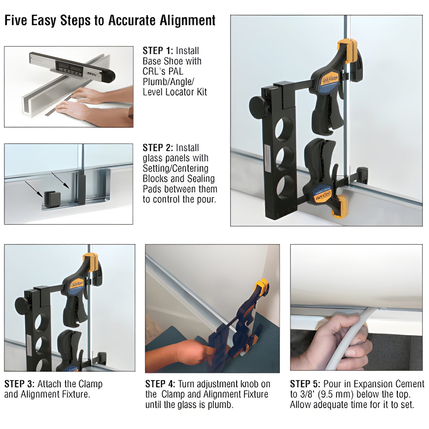 CRL Clamp & Alignment Fixture (SKU: GRAT1) - black clamp with adjustment knob securing glass panels for laser-precise plumb a
