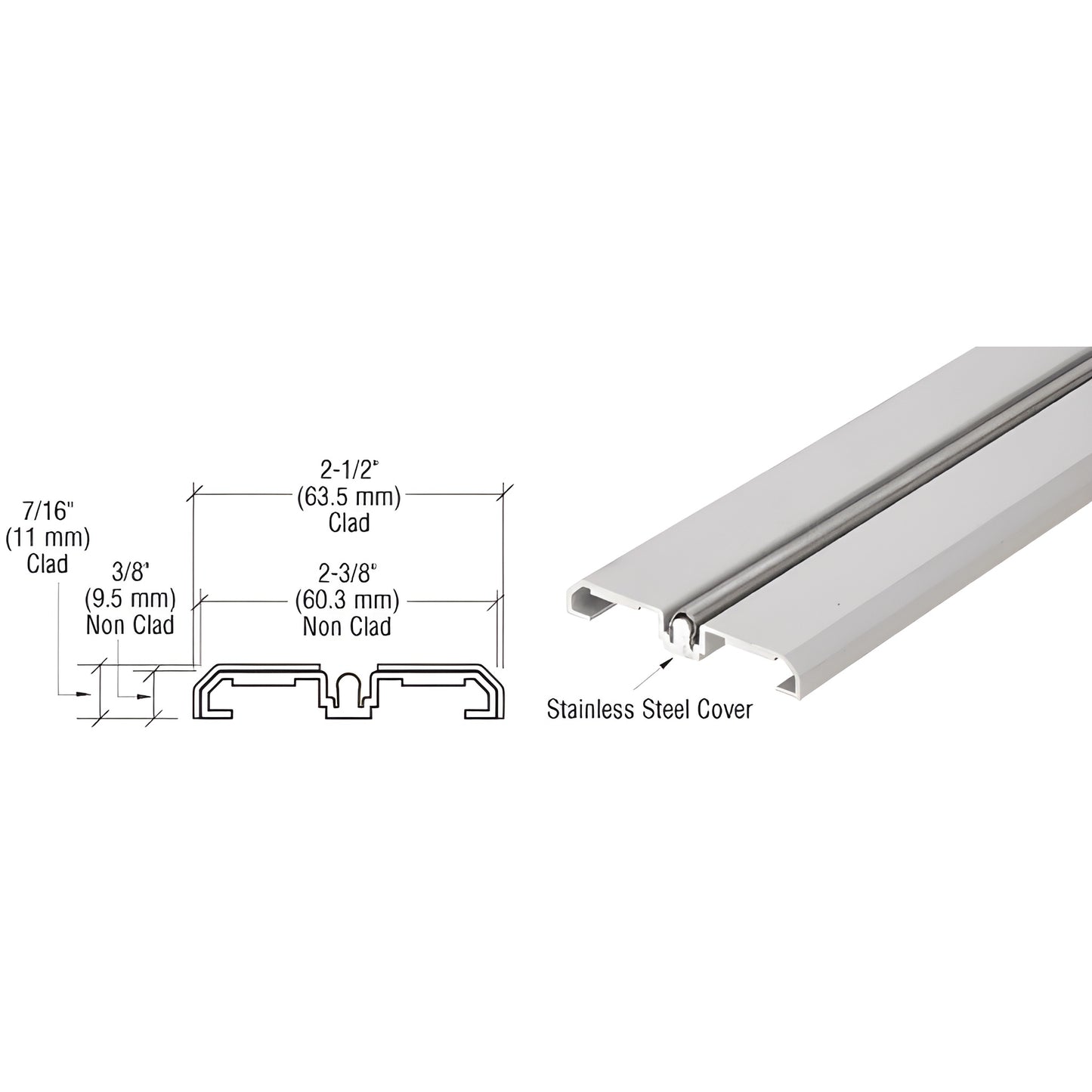 SD1BTSA satin anodized bottom track with stainless steel roller guide cover for bottom-rolling sliding doors.