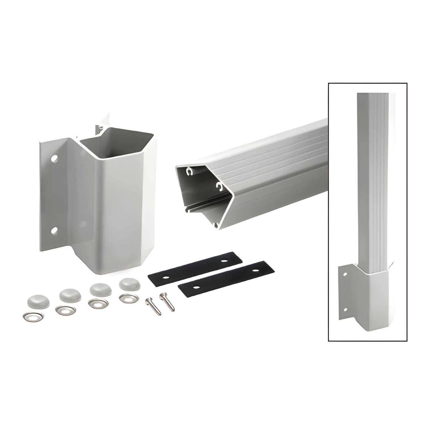 FP542KS silver metallic aluminum 135 inside fascia mount post kit with bracket, washers and bolt covers