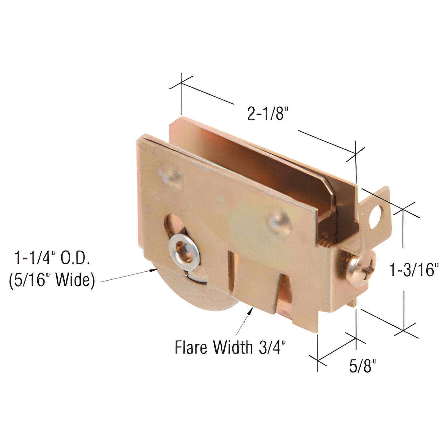 CRL D1856 adjustable steel Rylock patio door roller, single concave 1-1/4" dia x 5/16" wide with 5/8" housing.