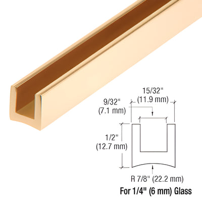 CRL Polished Brass Glass U-Channel 1/4 in Radiused Back 12 ft