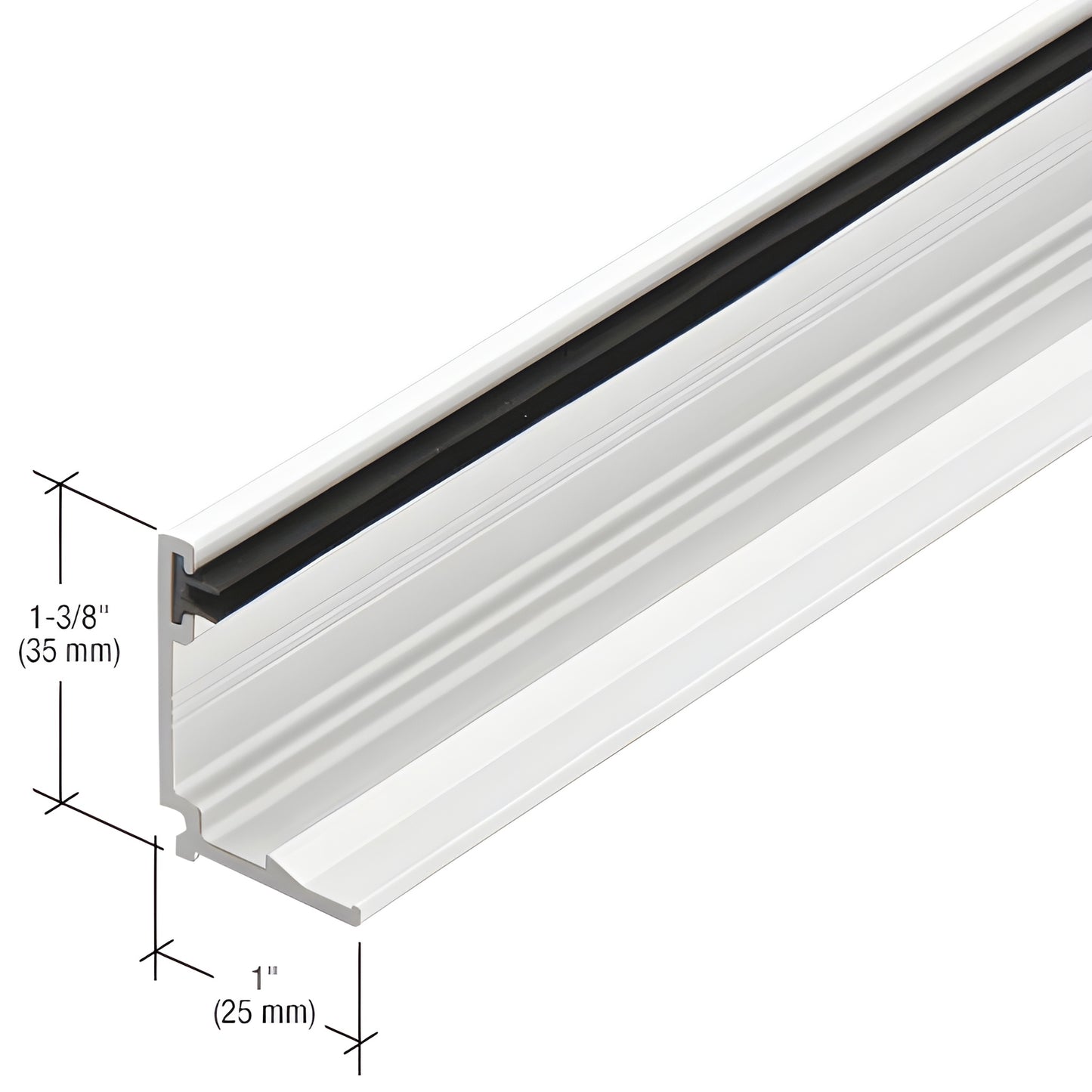 White Kynar aluminum extrusion with black gasket, 1-3/8" x 1" profile - SKU M41152