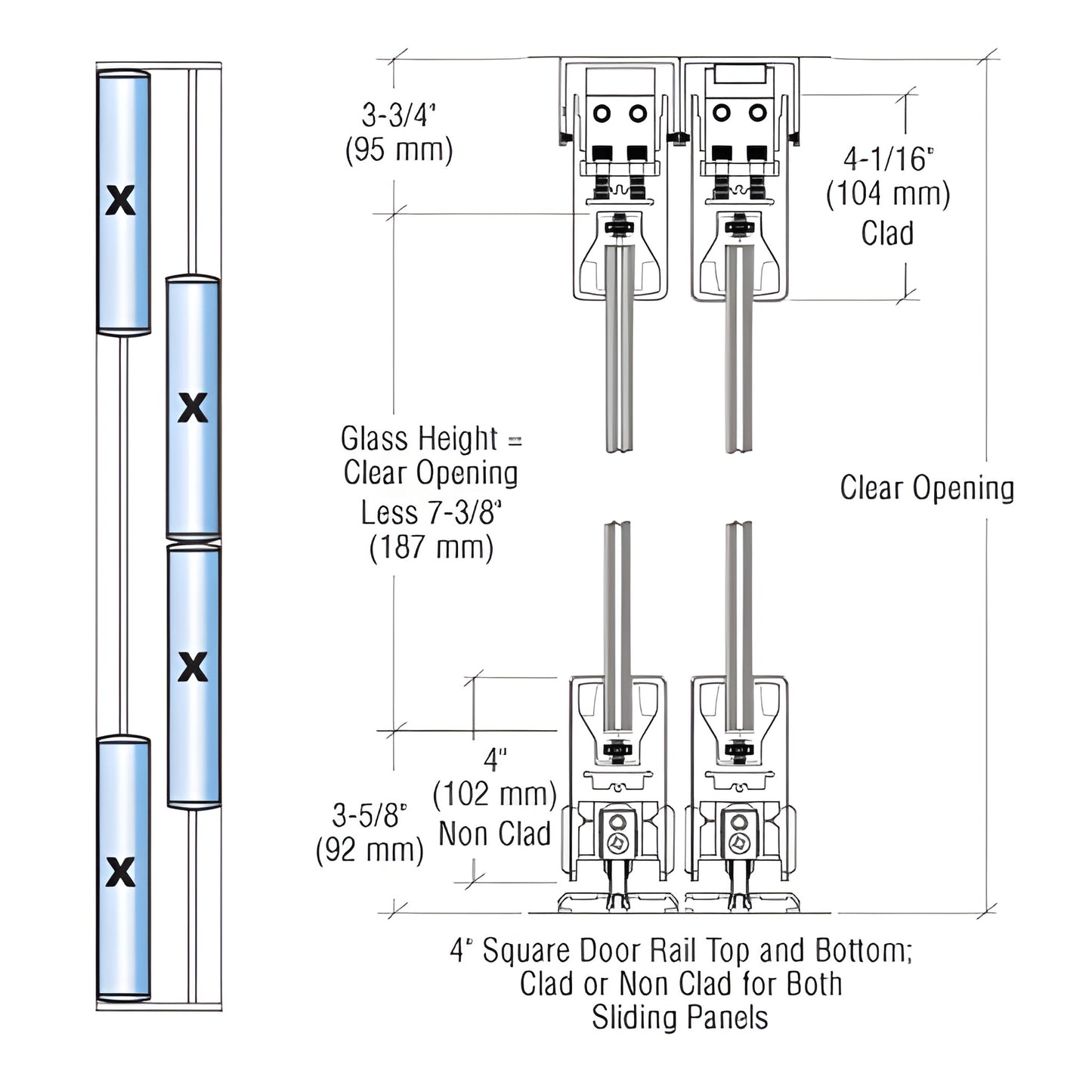 CRL SDR bottom-rolling sliding door system, dark bronze anodized, 4" rails, max 48 108 in, SKU 4SDR42FDU