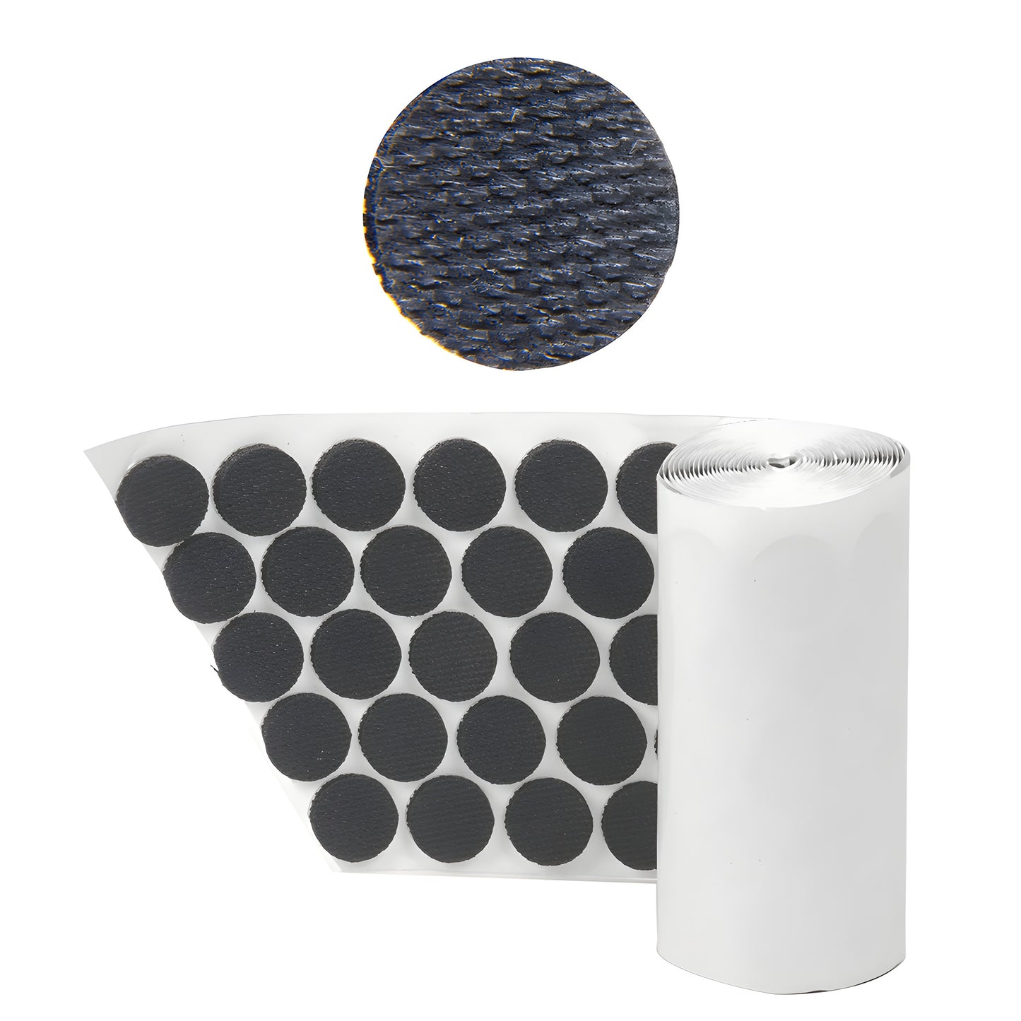 SR3 black sponge-rubber adhesive dots, 3/4" (19mm) x 1/8" thick on roll - protective bumper pads, 1000 per roll