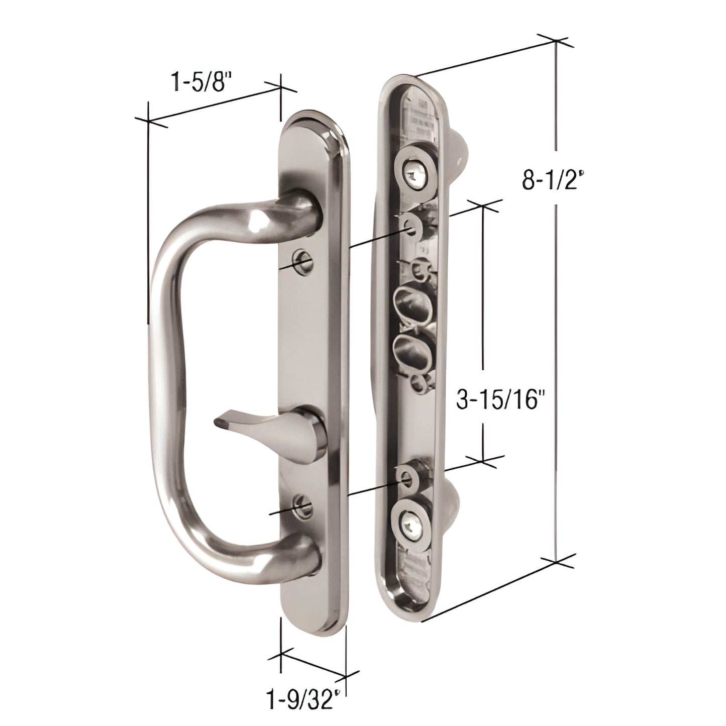 Satin nickel CRL mortise-style handle set SKU C1286, surface-mounted inside/outside pulls, 8-1/2 in.