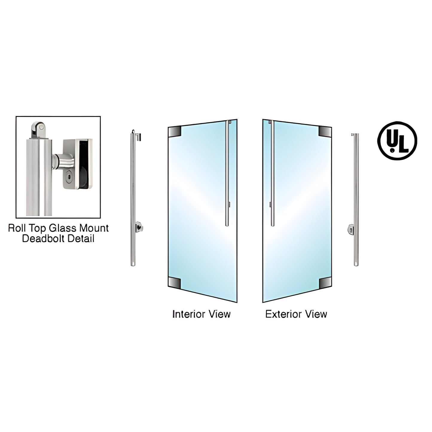 Brushed stainless steel DB170 glass door deadbolt handle (DBR170JS5G1BS), right-hand, 1-1/4 in. dia for 1/2 in. glass.