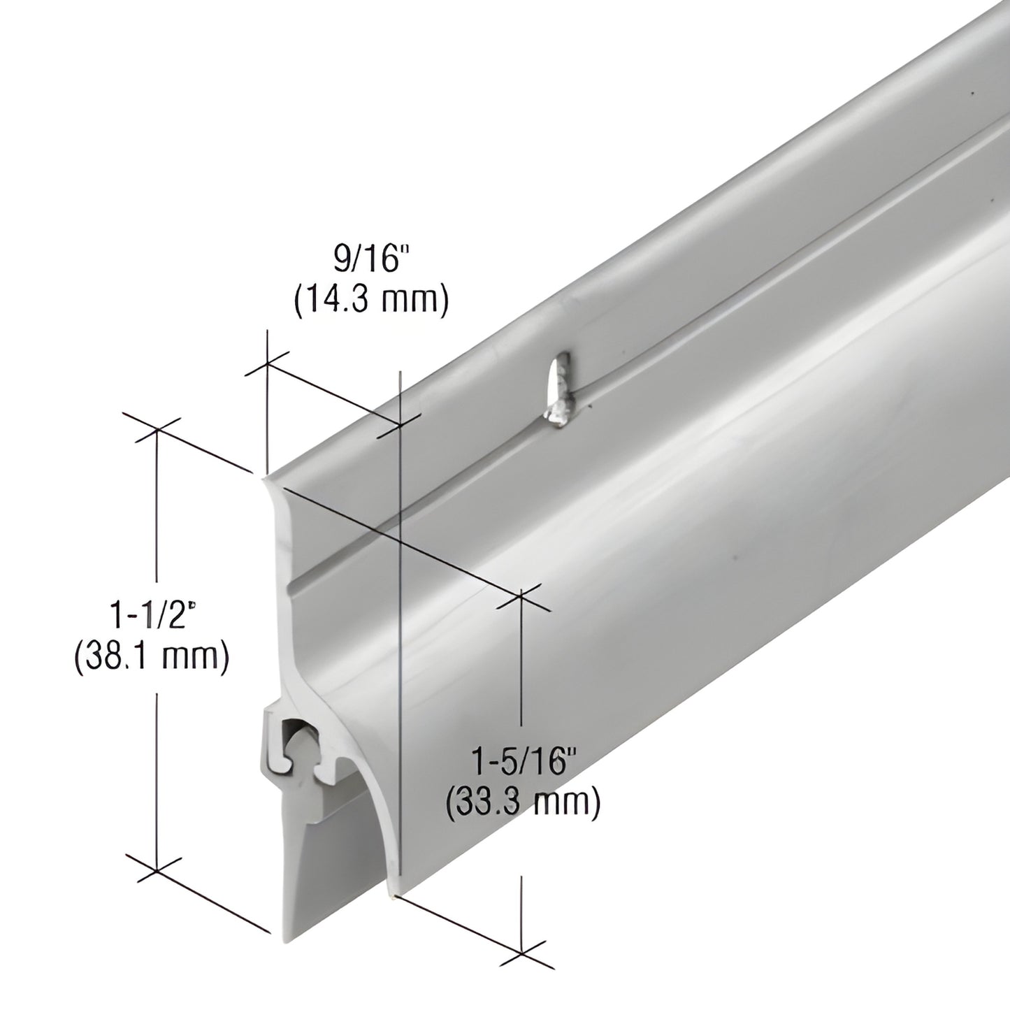 Aluminum 36-inch extruded door rain drip with vinyl seal and deflector fin, 1-1/2" H - SKU 152VA36