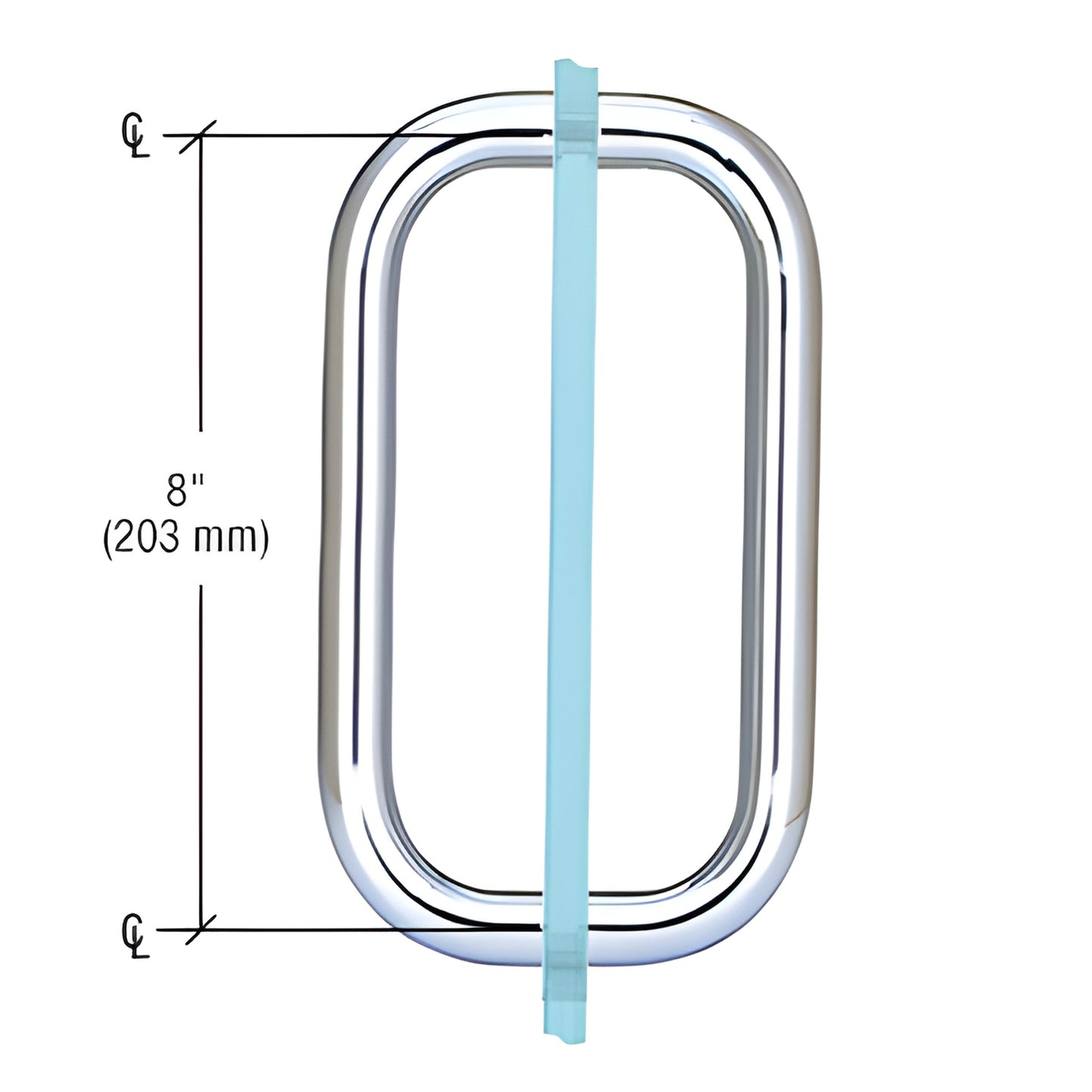 Polished chrome solid brass 8" center-to-center shower door pull handle for 6-12mm glass (SKU BPD8CH)