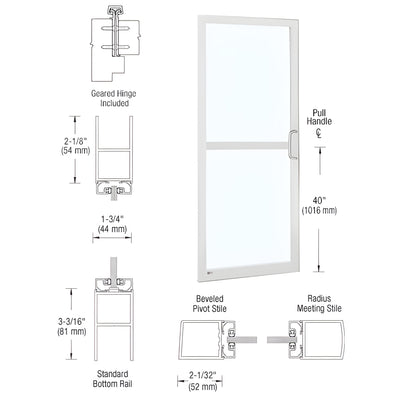 CRL-U.S. Aluminum White KYNAR® Paint 250 Series Narrow Stile Inactive Leaf of Pair 3'0 x 7'0 Offset Hung with Geared Hinged Complete Panic Door with Std. Panic and Bottom Rail