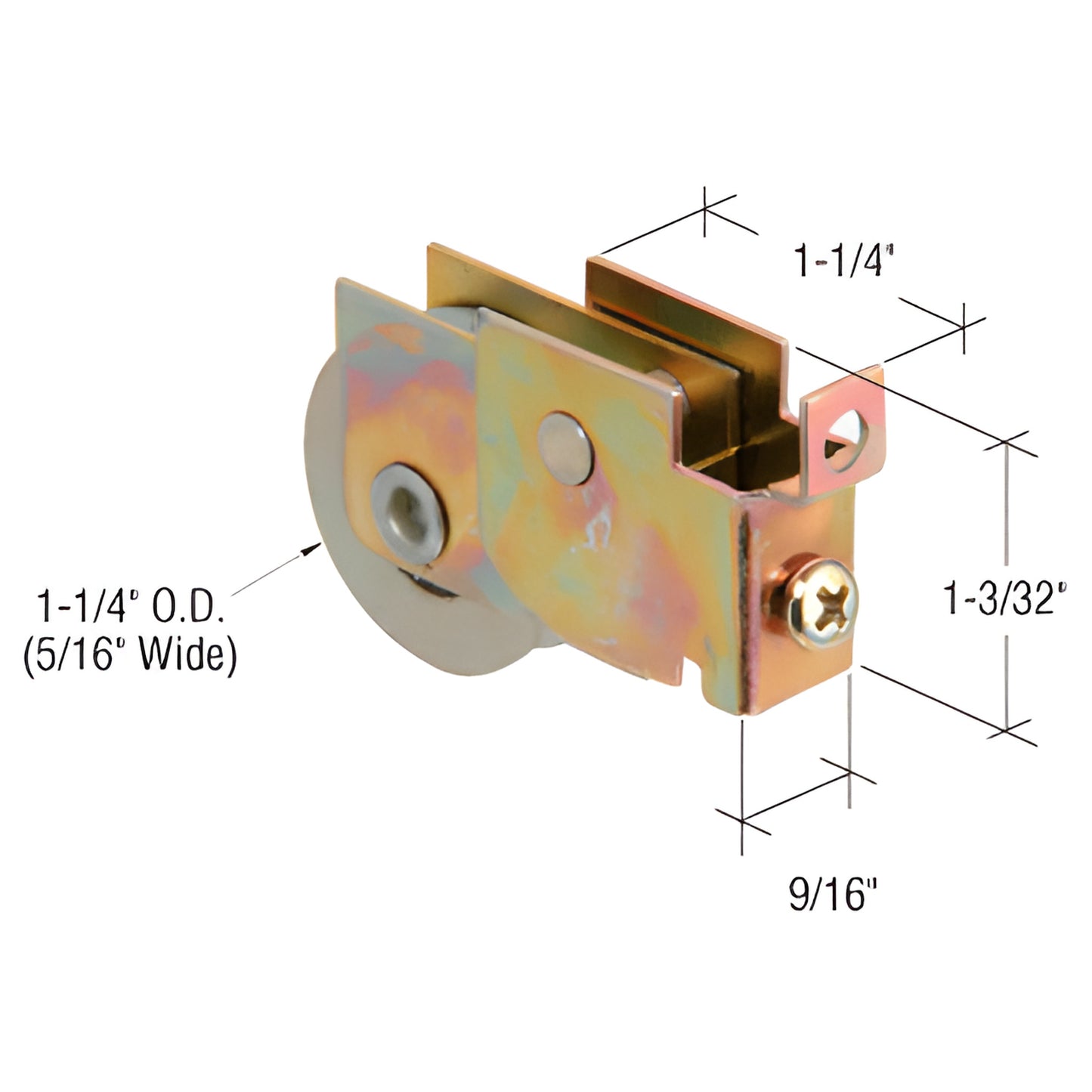 D1773 adjustable steel patio door roller assembly, single 1-1/4" concave wheel with housing, fits Superlite patio doors