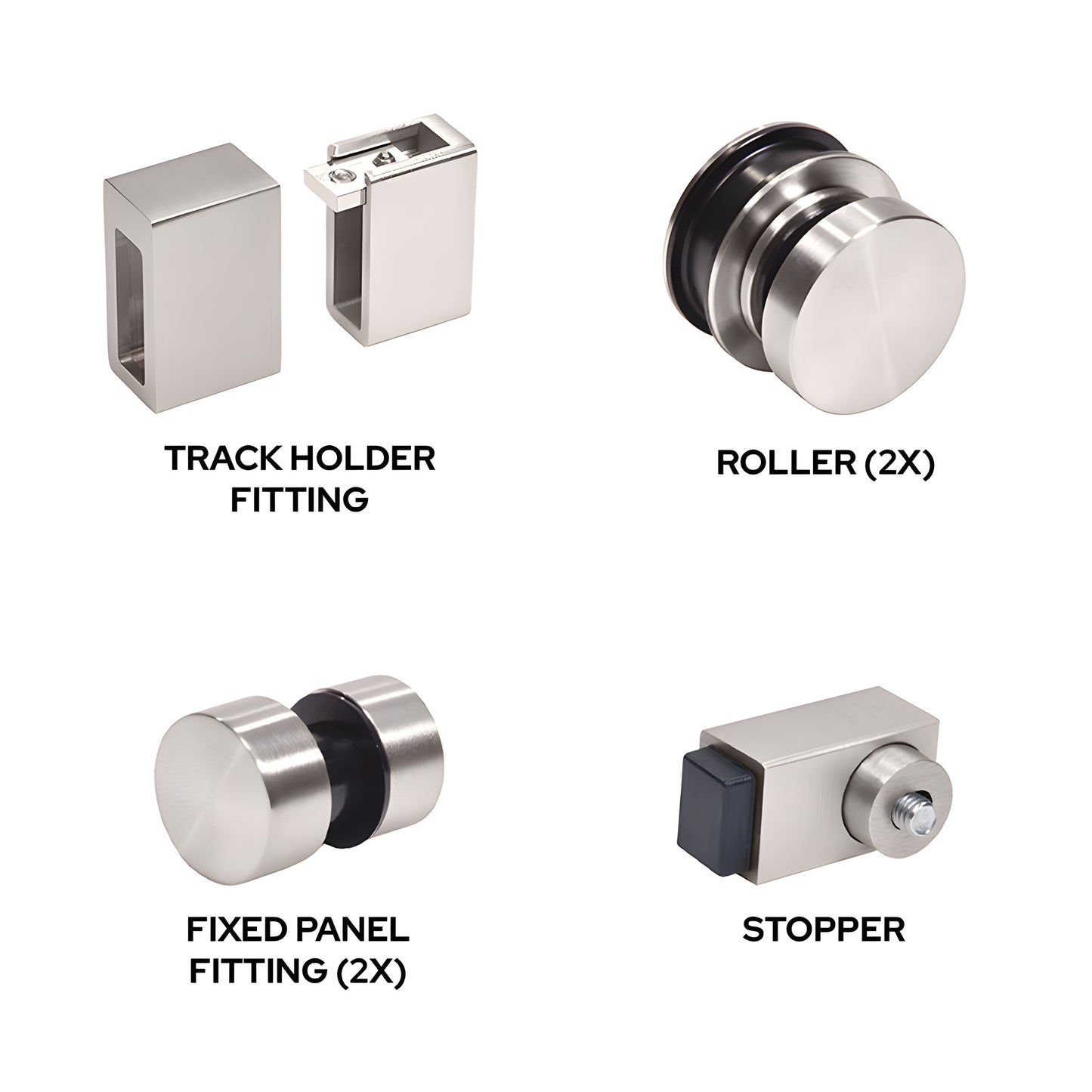 Cavoli CAVHDWKBS brushed stainless steel replacement kit for 180 sliding shower door - rollers, fittings, bracket, stopper