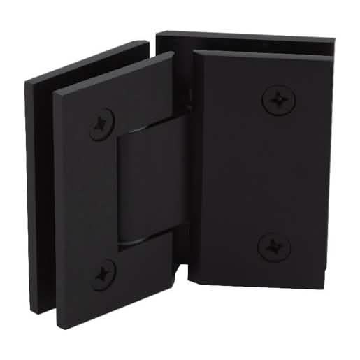 Matte Black Geneva 045 Glass-to-Glass Hinge 135° for sleek, modern shower design.