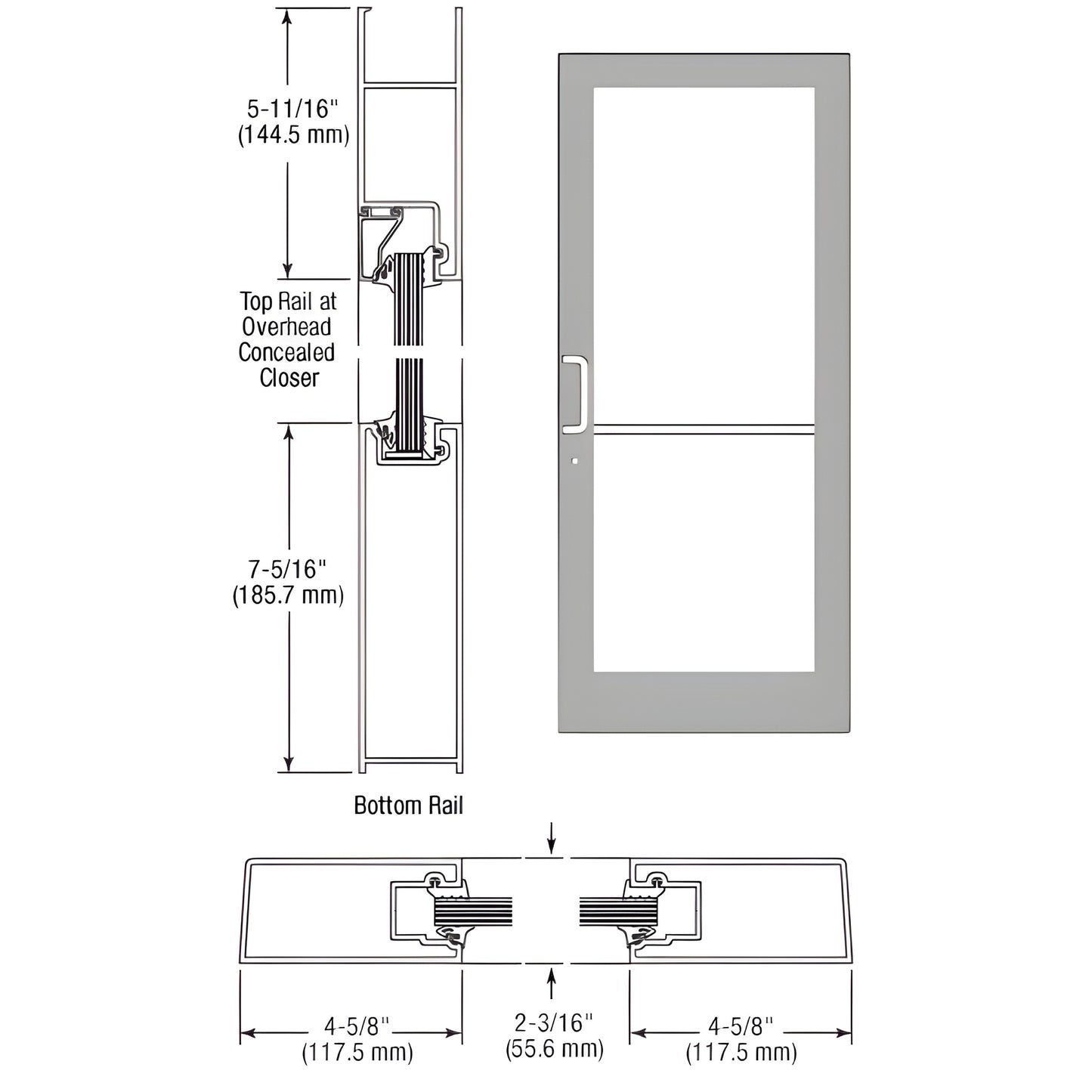 SF41911 - CRL medium stile impact entrance door diagram, clear anodized, 4-5/8" stiles, prepped for geared hinges and conceal
