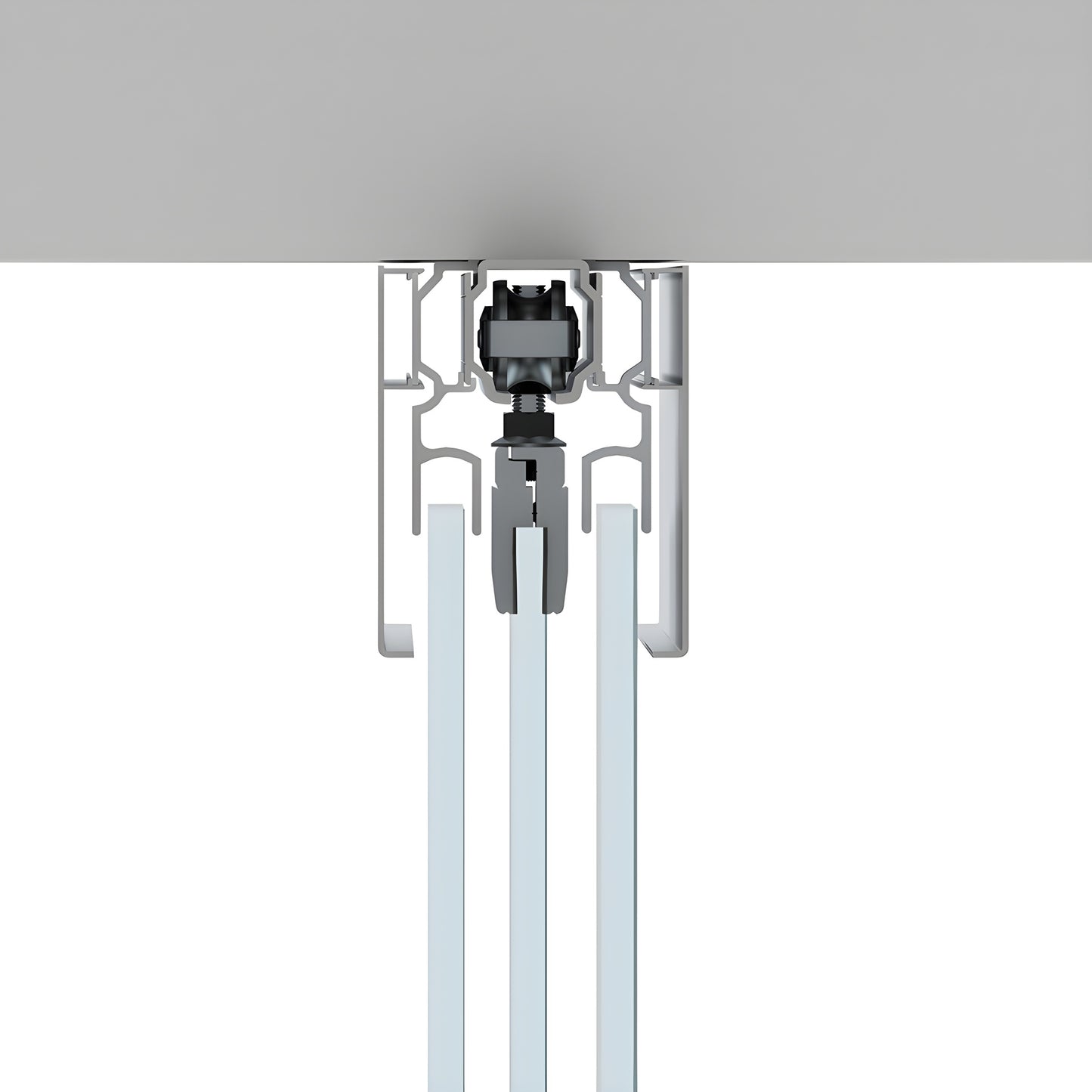 CRL702C ceiling-mounted satin anodized top-hung sliding glass door kit with concealed track cover and tempered panels