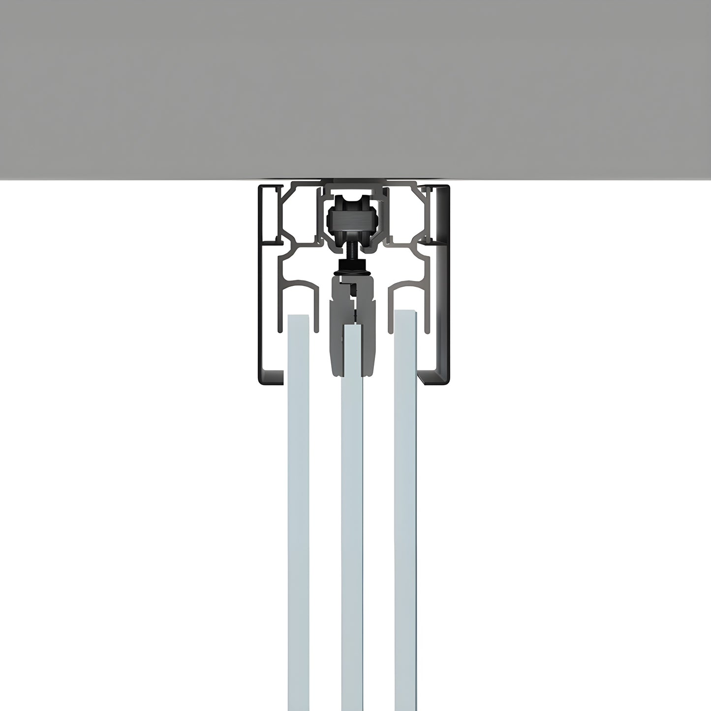 CRL502CMBL matte black structural ceiling mounted sliding hardware for tempered glass doors, top hung 118in track