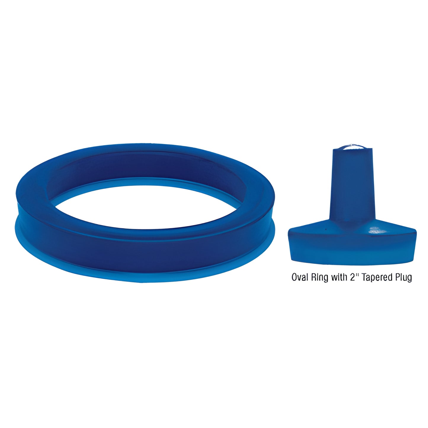 Blue rubber suction drilling ring, oval 2 x 4 in with 2in tapered plug for coolant dam, SKU RR24