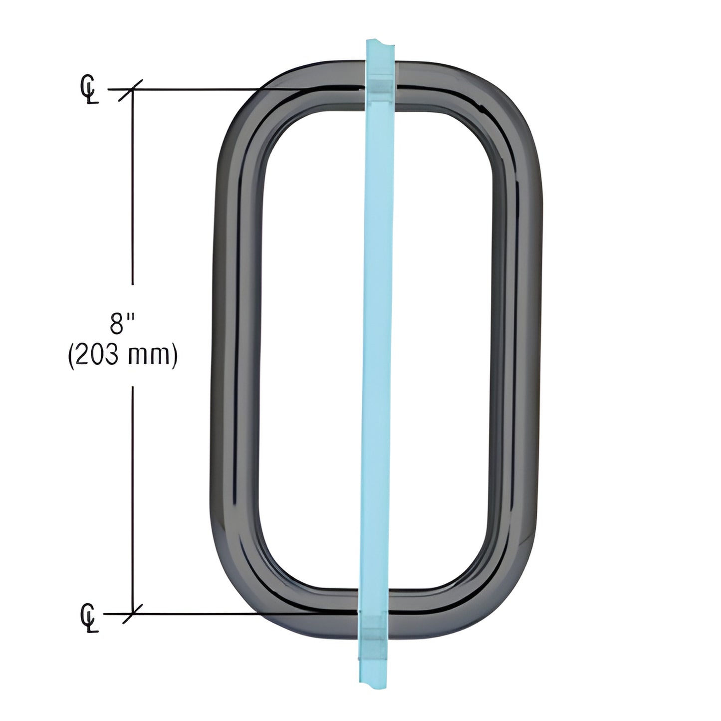 BPD8GM gun metal solid brass squared oval pull handle, 8 in center, fits 1/4-1/2 in glass, back-to-back or single-sided