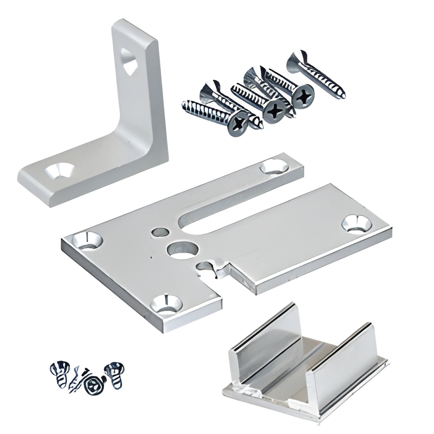 D1993ACR partition base plate kit: satin anodized aluminum base, top cap, glass channel bracket and screws