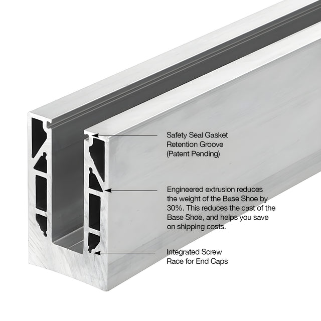 CRL 8B Series Mill Aluminum 120" Square Base Shoe Undrilled for 3/4" Glass