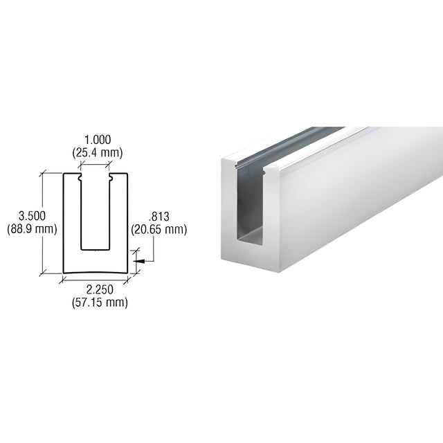 CRL 240" B5L Series Low Profile Square Aluminum Base Shoe Extrusion Only Undrilled for 1/2" to 5/8" Glass