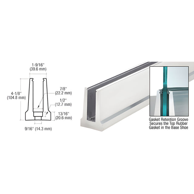 CRL B5T Series Mill Aluminum 120" Tapered Base Shoe Drilled for 1/2" Glass